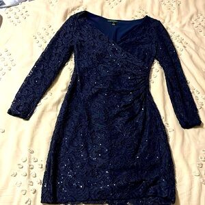 Ralph Lauren sequin lace wrap dress long sleeve size 6P